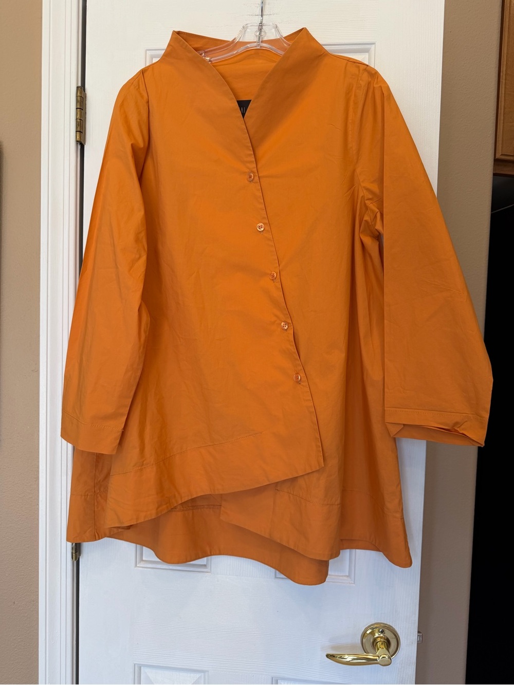 Ozai N Ku Asymmetrical Button Cotton Tunic Top Orange Oversized Large Minimalist